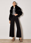 Faux Leather Chevron Fur Jacket, Black, large