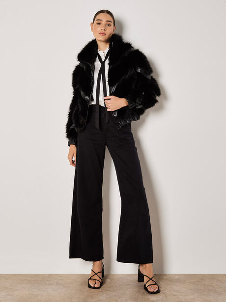 Faux Leather Chevron Fur Jacket