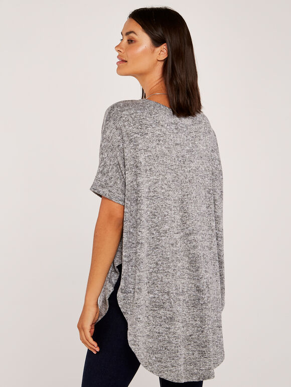 Short Sleeve Drop Shoulder Top, Grey, large