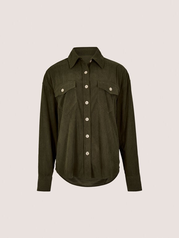 Oversized Cord Shirt, Khaki, large