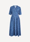 Leaf Print Shirt Midi Dress, Blue, large
