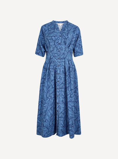 Leaf Print Shirt Midi Dress