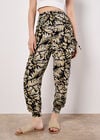 Tropical Leaf Print Tapered Joggers, Navy, large