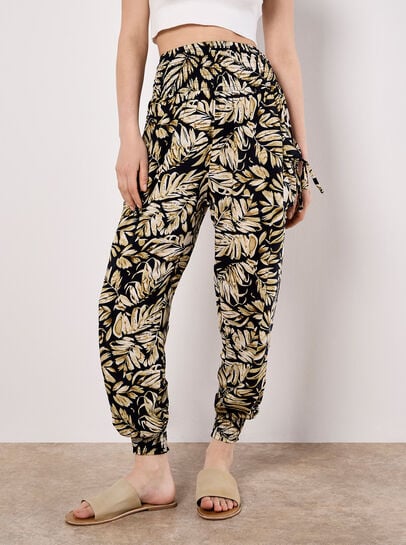 Tropical Leaf Print Tapered Joggers
