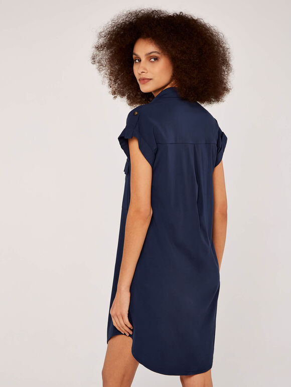 Sleeveless Shirt Mini Dress, Navy, large