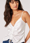 Ruched Front Satin Camisole Top, Cream, large