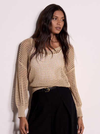 Gold Shimmer Open Knit Jumper