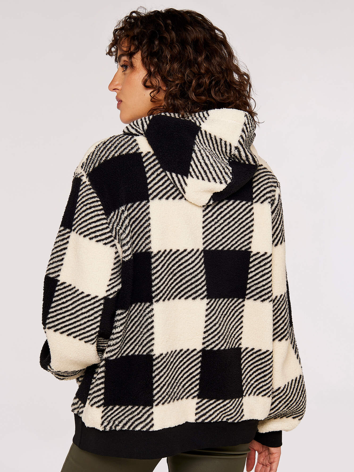 Gingham Check Fleece Hoodie Apricot Clothing