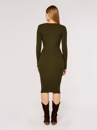 Buttoned Ribbed Midi Dress