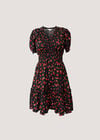 Floral Print Smocked Mini Dress, Black, large