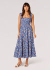 Garden Floral Smocked Midi Dress, Blue, large