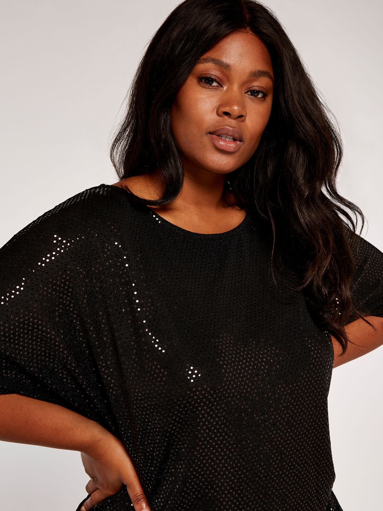 Curve Mini Sequin Batwing Top Apricot Clothing