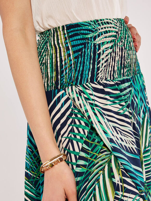 Tropical Leaf Wrap Skirt, Navy, large