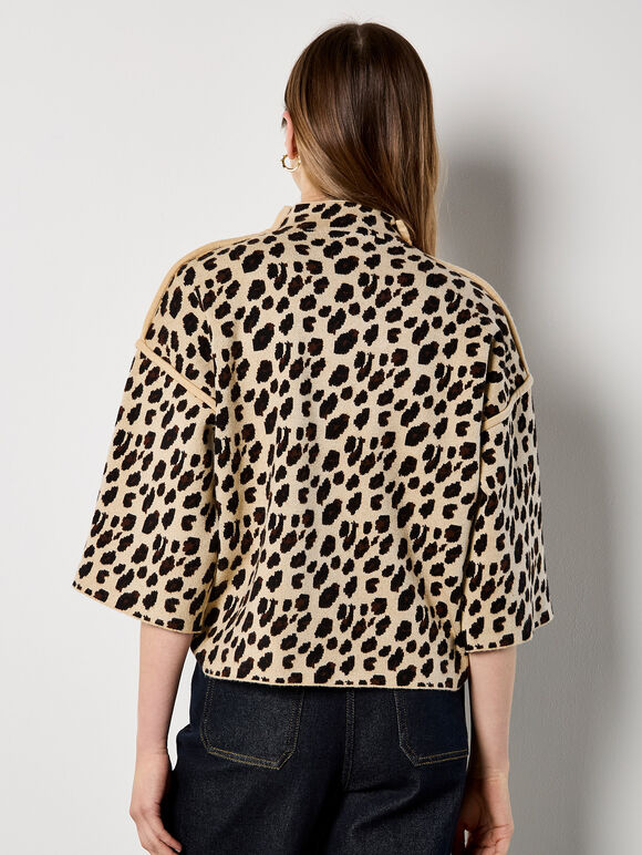 Animal Print Knitted T-Shirt, Stone, large