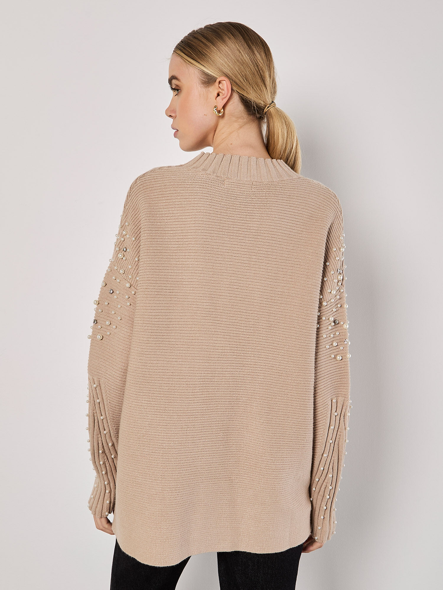 Pearl Gemstone Embellished Jumper Apricot Clothing