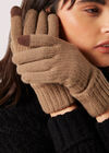 Gants pour écran tactile en tricot côtelé, Brun, grand