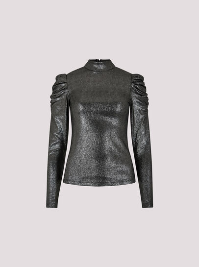 Metallic Foil Ruched Shoulder Top