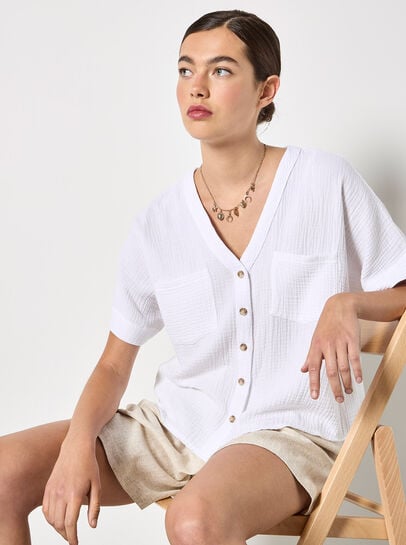 Textured V-Neck Blouse