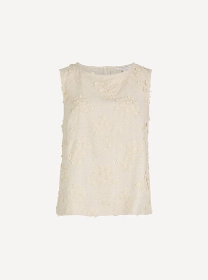 Embroidered Floral Linen Blend Shell Top