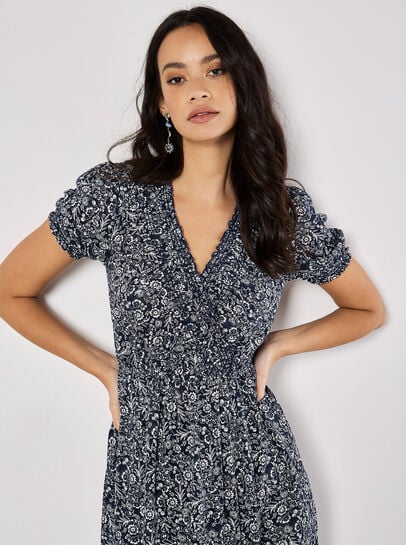 Floral Fruit Wrap Midi Dress