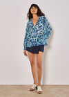 Blurred Floral Chiffon Blouse, Aqua - Turquoise, large