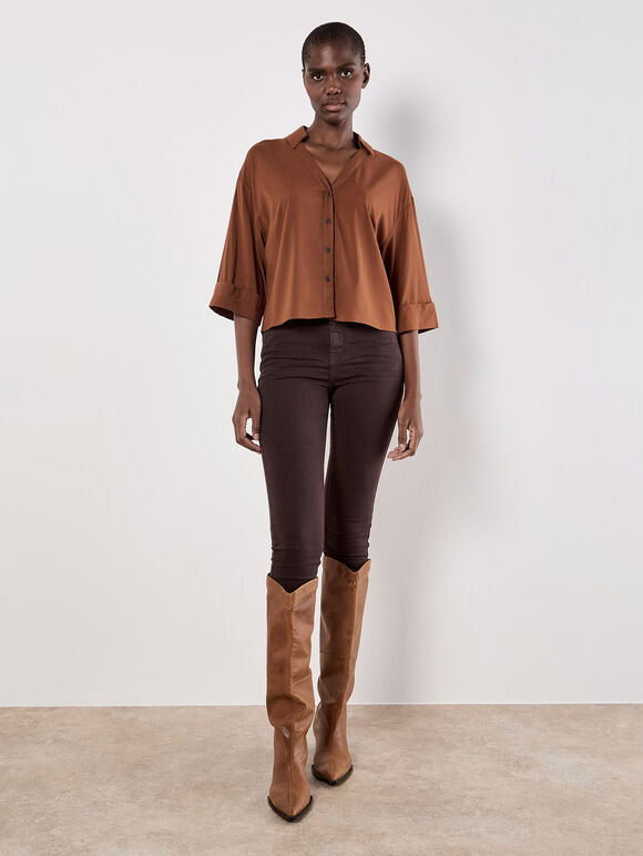 Open Collar Boxy Shirt, Rust, large