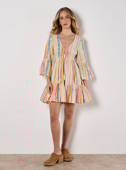 Colourful Pattern Woven Mini Dress