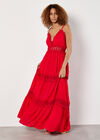 Lace Crinkle Tiered Maxi Dress, Red, large