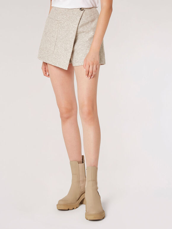 Mini-jupe-short en tweed, pierre, grande