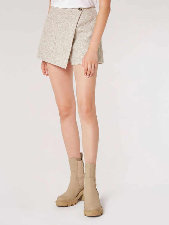 Tweed Wrap Mini Skort, Stein, groß