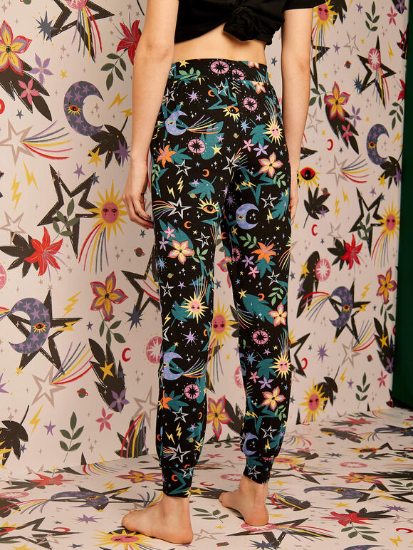 Colourful Print Pyjamas- Trousers, Black, large