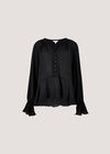 Textured Peplum Hem Blouse, Black, large