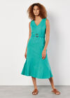 Linen Blend Belted Midi Dress, Blue, large