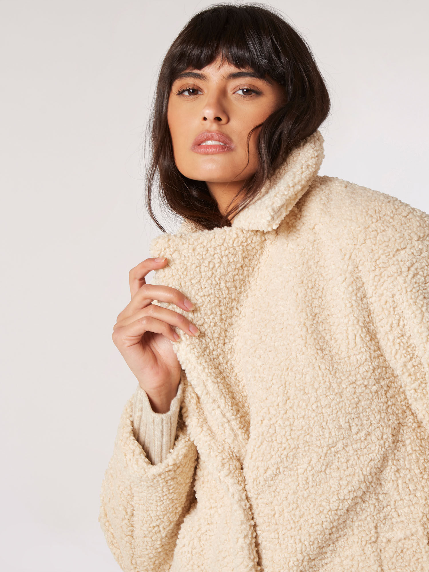 Longline Borg Teddy Coat Apricot Clothing