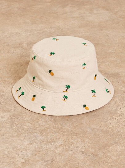 Tropical Palm Embroidered Bucket Hat