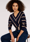 Chevron V Neck Jumper, Navy, large