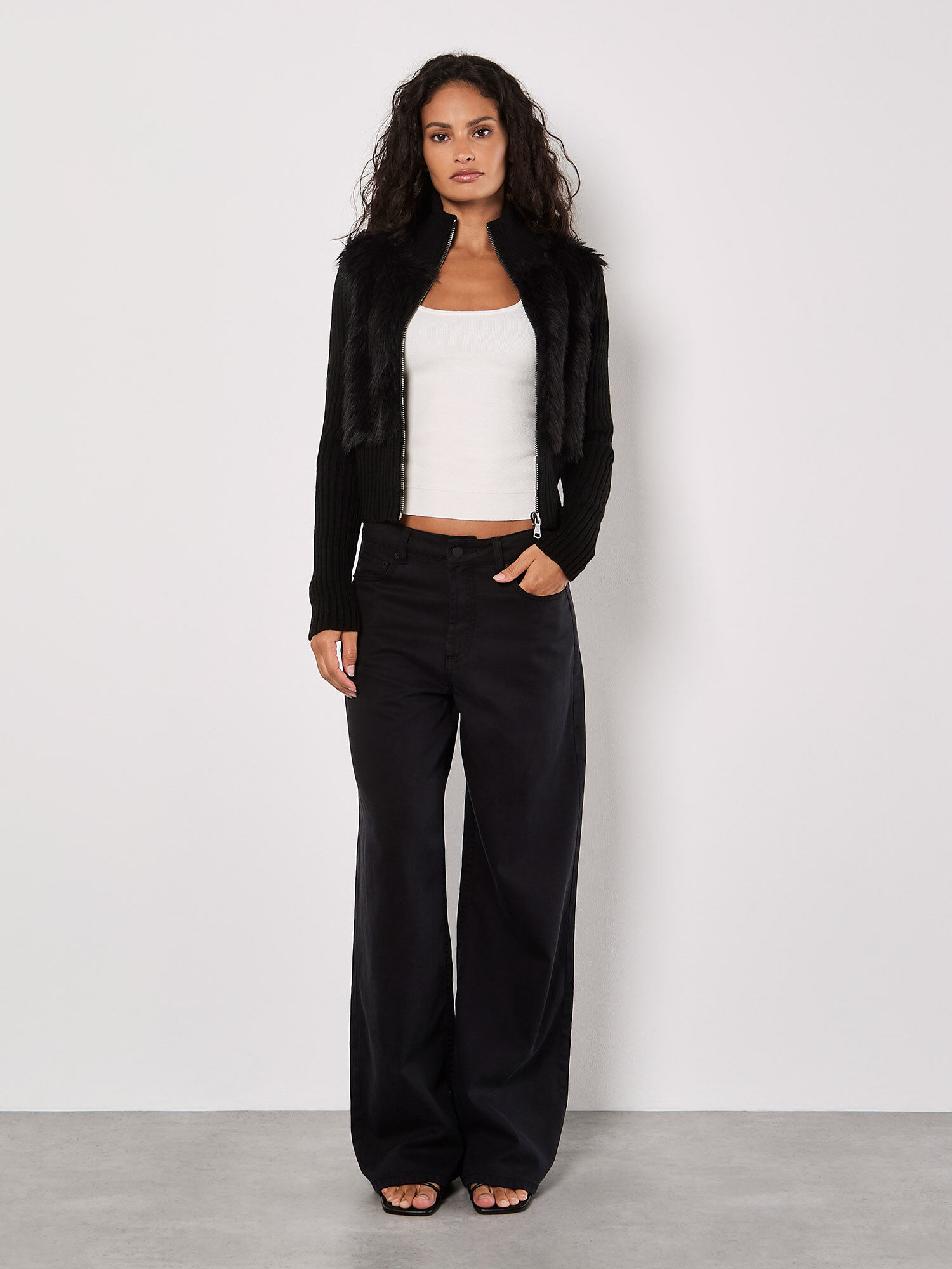 Faux Fur Ribbed Knit Cardigan | Apricot Clothing