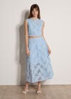 Floral Mesh Lace Midi Skirt, Blue, large