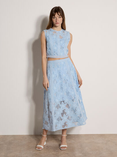 Floral Mesh Lace Midi Skirt