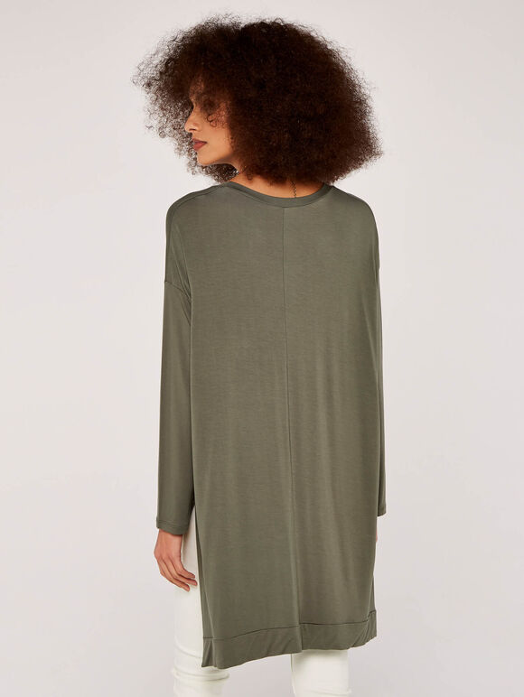 Oversized High Low Top, Khaki, large