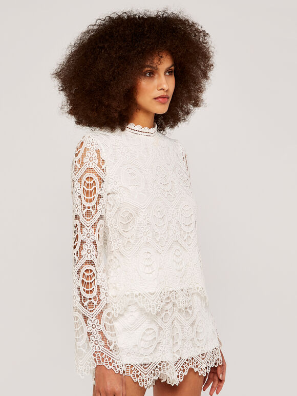 Scallop Lace Top, Cream, large