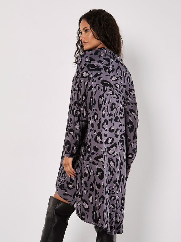 Cheetah Oversized Shirt Mini Dress, Grey, large