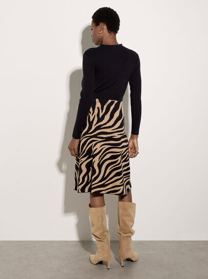 Ribbed Knit Zebra Midi Dress
