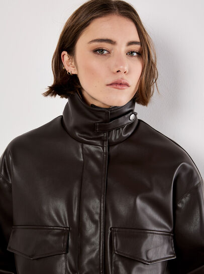 Faux Leather Bomber Jacket