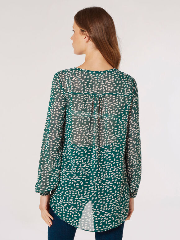 Brush Spot Layered Blouse, Green, large