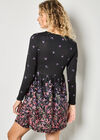 Floral Print Soft Knit Skater Mini Dress, Black, large