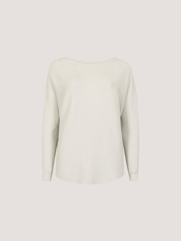 Metallic Ribbed Knit Jumper, White, large