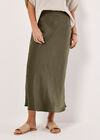 Satin Bias Midi Skirt, Khaki, large