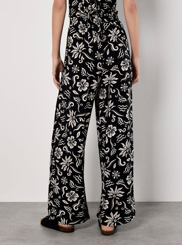 Tropical Print Wrap Leg Trousers, Black, large