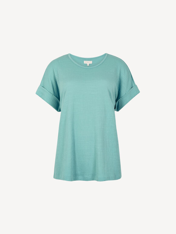 Button Back Textured T-Shirt, Blue, large